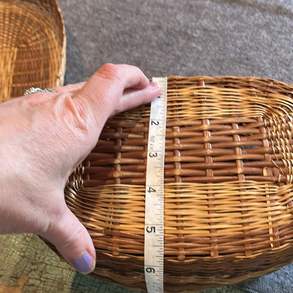 Vintage oblong straw rattan lidded basket